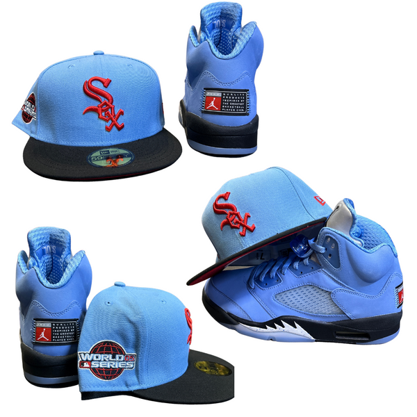 NEW ERA CHICAGO WHITE SOX MENS 5950 FITTED HAT 'UNIVERSITY BLUE BLACK RED' *PERFECT MATCH*