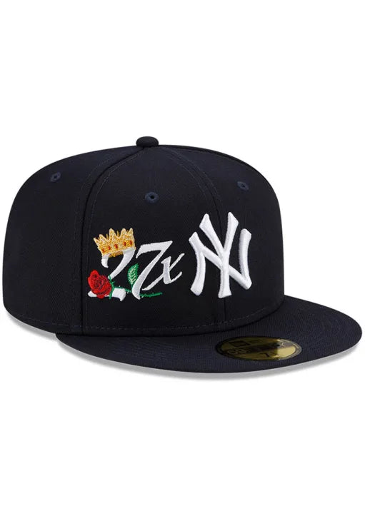 NEW ERA NEW YORK YANKEES MENS 5950 FITTED HAT 'NAVY BLUE CROWN CHAMPS'