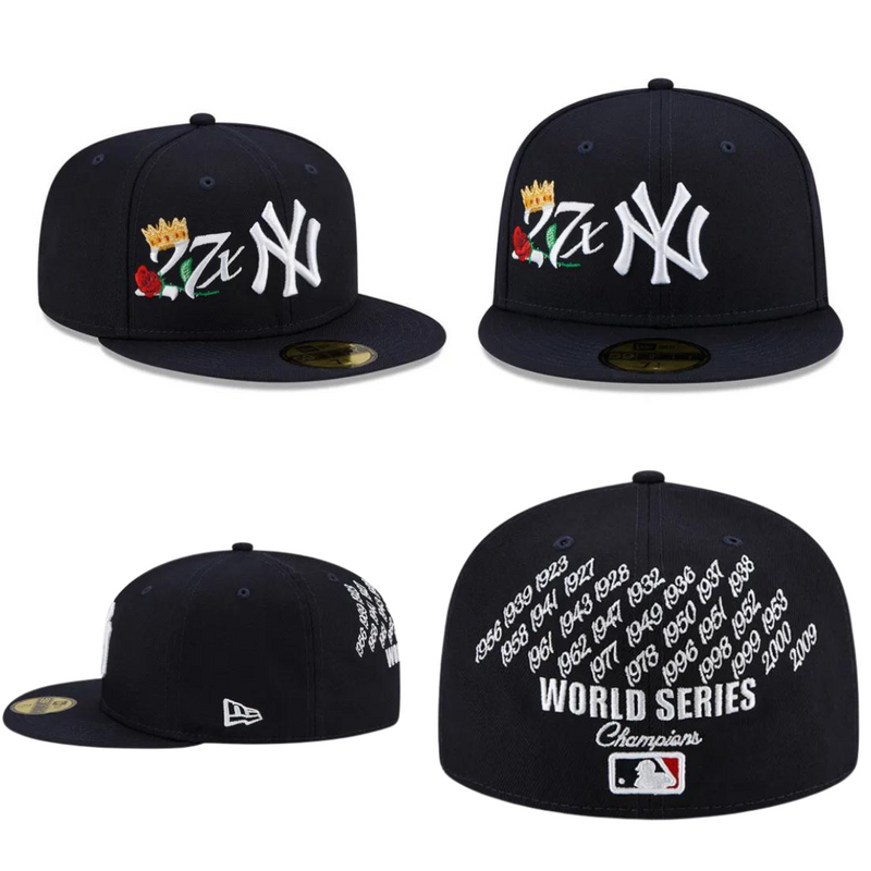 NEW ERA NEW YORK YANKEES MENS 5950 FITTED HAT 'NAVY BLUE CROWN CHAMPS'