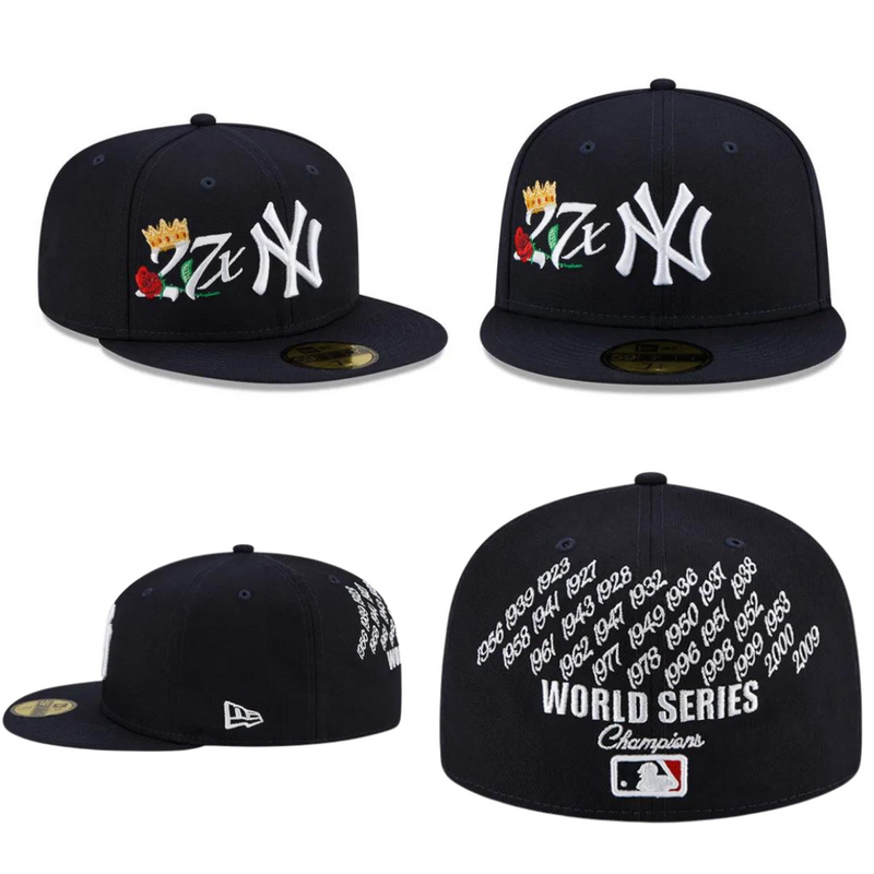 NEW ERA NEW YORK YANKEES MENS NAVY BLUE CROWN CHAMPS 5950 FITTED HAT